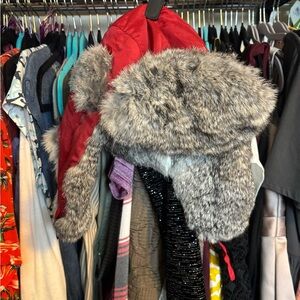 Gray Faux Fur Trapper Hat